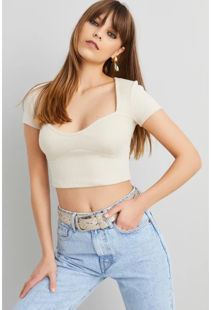 Kadın Taş Kaşkorse Crop Bluz ELT58