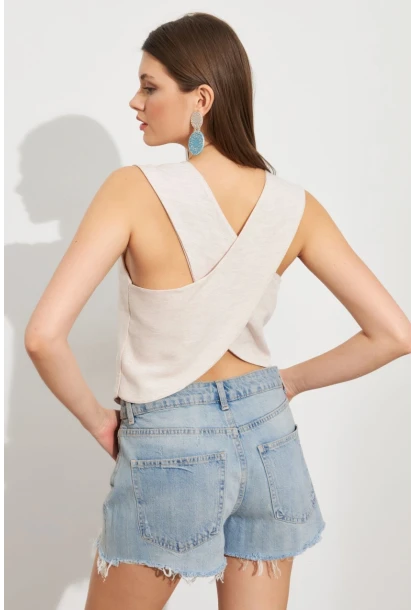 Kadın Taş Keten Yelek ELT1040