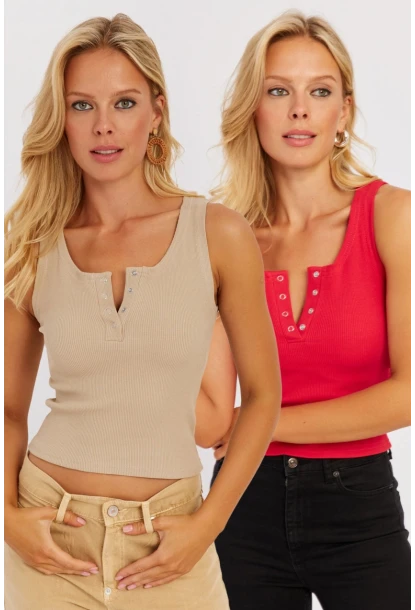 Kadın Taş-Kırmızı Patlı Kaşkorse Bluz MK06