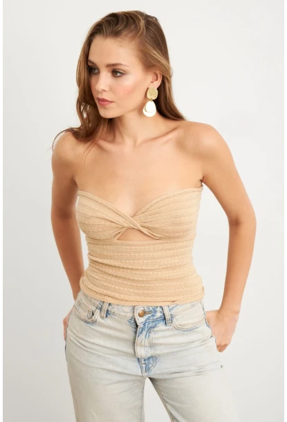 Kadın Taş Simli Straplez Triko Bluz SE16