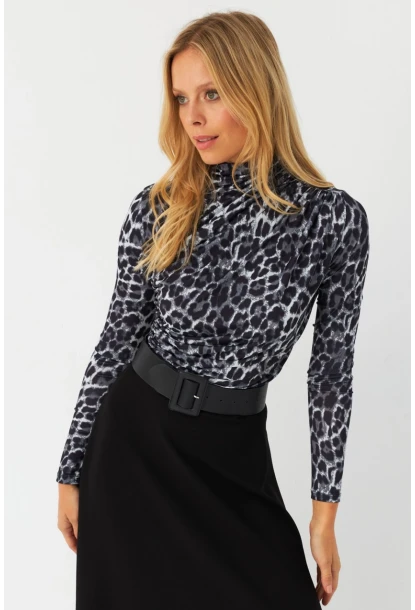 Kadın Taş-Siyah Büzgülü Desenli Bluz MDMR358-1