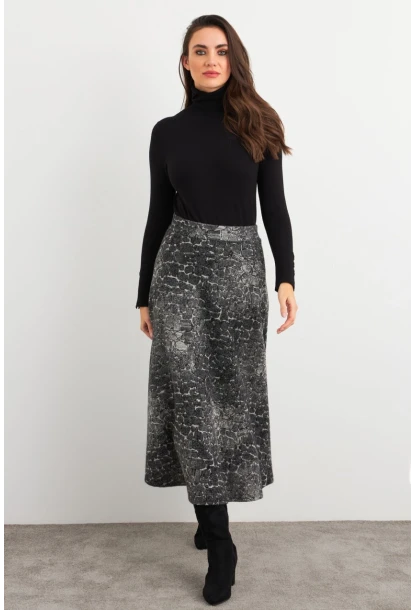 Kadın Taş-Siyah Desenli Çan Etek MLON3007