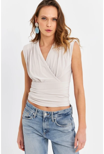 Kadın Taş Vatkalı Kruvaze Bluz MTK13213