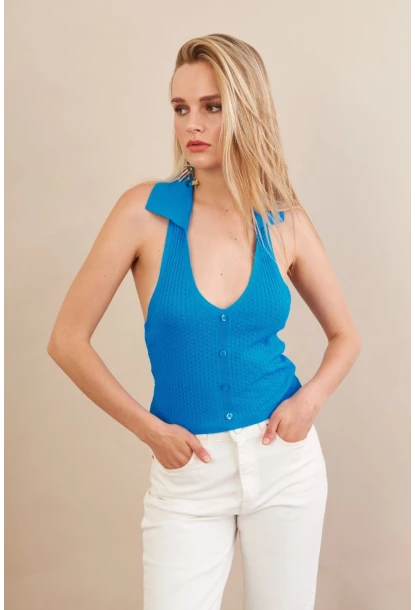 Kadın Turkuaz Sırtı Açık Bluz ZH01-90