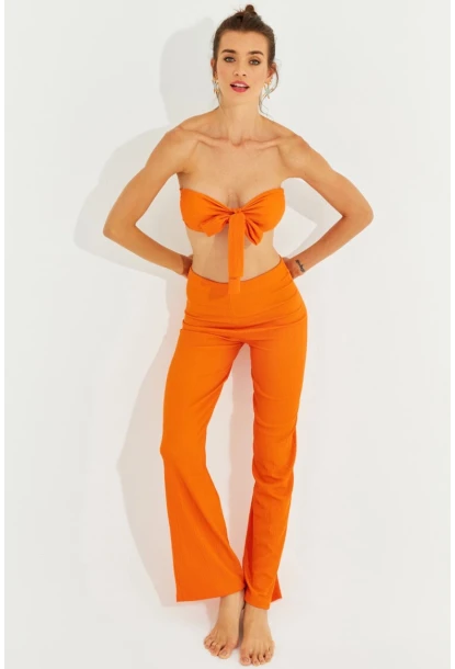 Kadın Turuncu Büstiyerli Pantolon Takım YEL221225