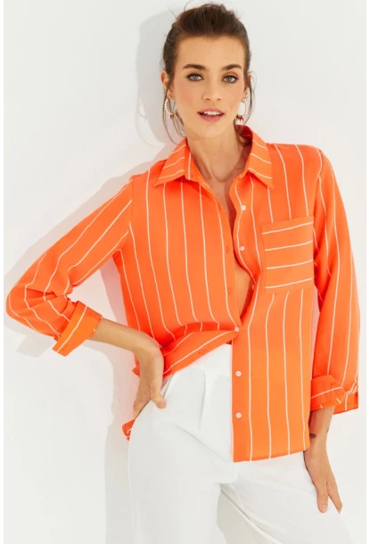 Kadın Turuncu Çizgili Gömlek ZER400