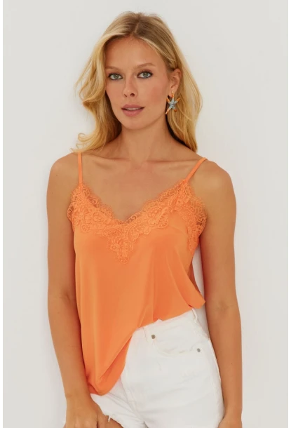 Kadın Turuncu Dantel Detaylı Atlet AYD265