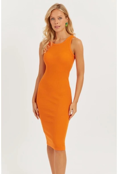 Kadın Turuncu Kaşkorse Midi Elbise CG330
