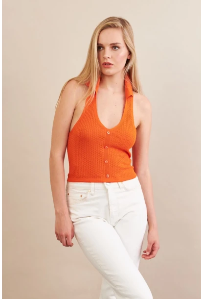 Kadın Turuncu Sırtı Açık Bluz ZH01-90