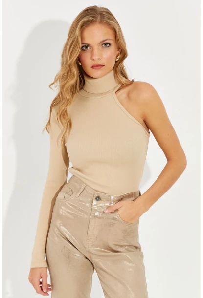 Kadın Vanilya Balıkçı Tek Kol Kaşkorse Bluz EY1118