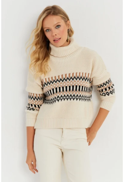 Kadın Vanilya Balıkçı Triko Kazak YZ527