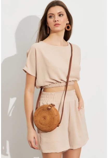 Kadın Vanilya Crop Şort Takım Q1014