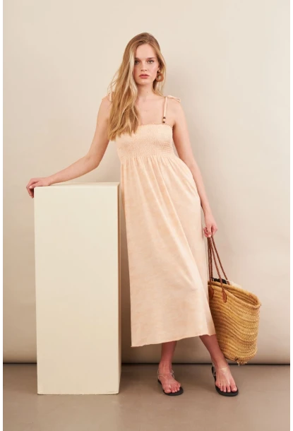 Kadın Vanilya Gipeli Midi Plaj Elbisesi OR501
