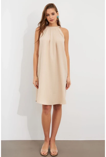 Kadın Vanilya Halter Yaka Midi Elbise NH5029