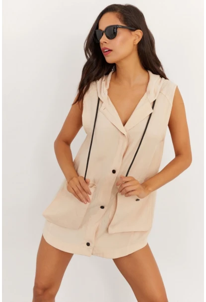 Kadın Vanilya Kapüşonlu Yelek RML06