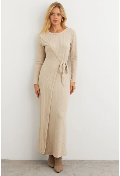 Kadın Vanilya Kruvaze Maxi Elbise MTF31