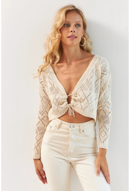 Kadın Vanilya Önü Büzgülü Triko Bluz MP20148