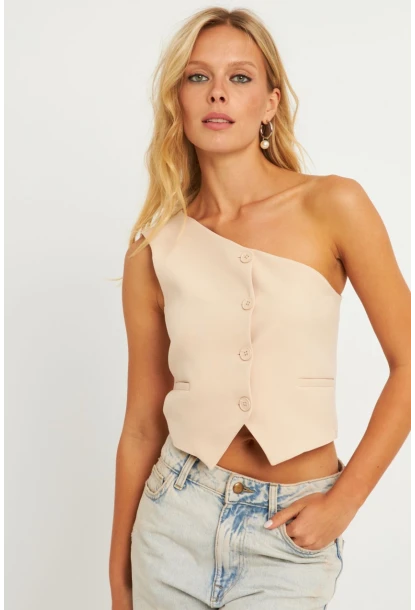 Kadın Vanılya Tek Omuz Astarlı Yelek TW60140