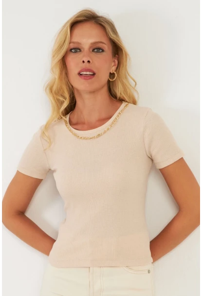 Kadın Vanilya Zincir Aksesuarlı Bluz XL2020