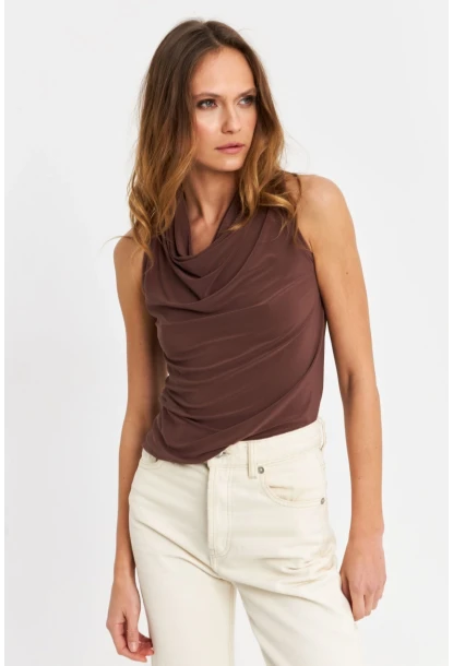 Kadın Vizon Degaje Yaka Kolsuz Bluz LPP1226-90