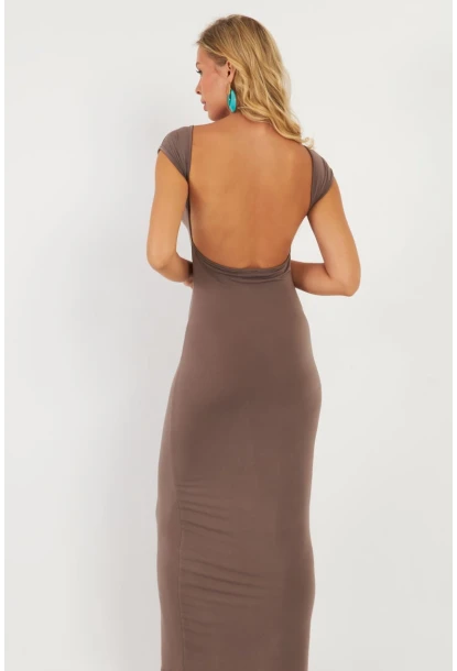 Kadın Vizon Sırtı Açık Midi Elbise DMR345