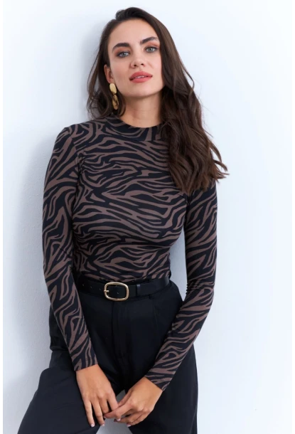 Kadın Vizon-Siyah Zebra Desenli Bluz LPP1275