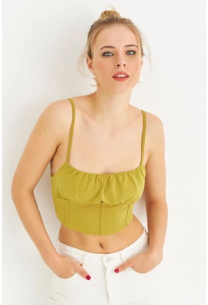 Kadın Yağ Yeşili Crop Bluz ZH259