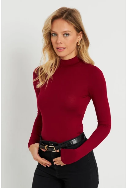 Kadın Yarım Balıkçı Bluz Bordo AYD289