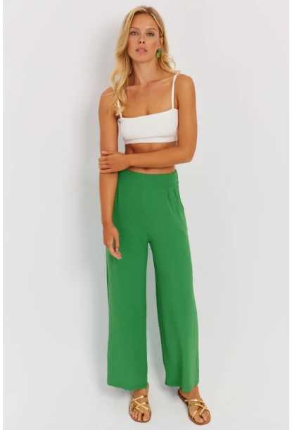 Kadın Yeşil Beli Lastikli Pantolon J23434
