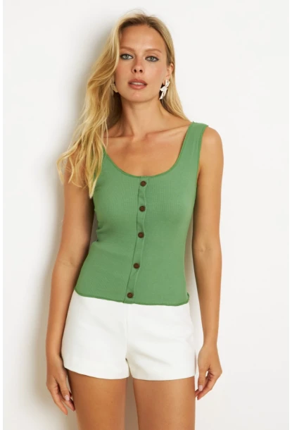 Kadın Yeşil Düğme Aksesuarlı Bluz MK14