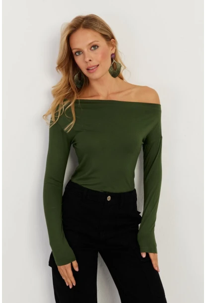 Kadın Yeşil Kayık Yaka Bluz LPP1254
