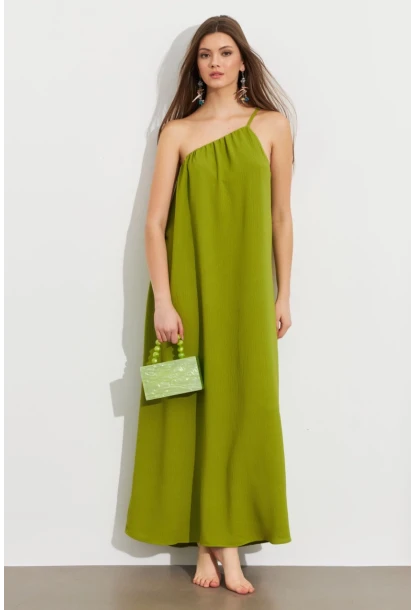 Kadın Yeşil Tek Omuz Maxi Elbise İRE1012