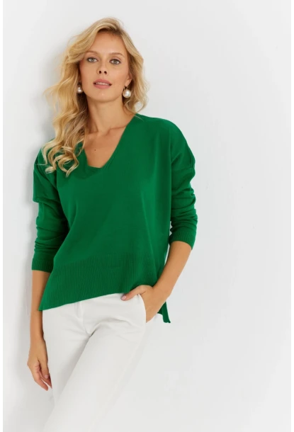 Kadın Yeşil Önü Kısa Triko Kazak YİL551