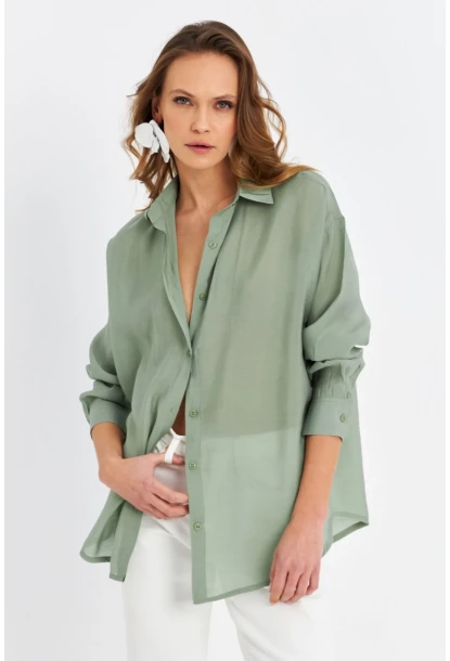 Kadın Yeşil Sırtı Açık Gömlek MOD2369-90