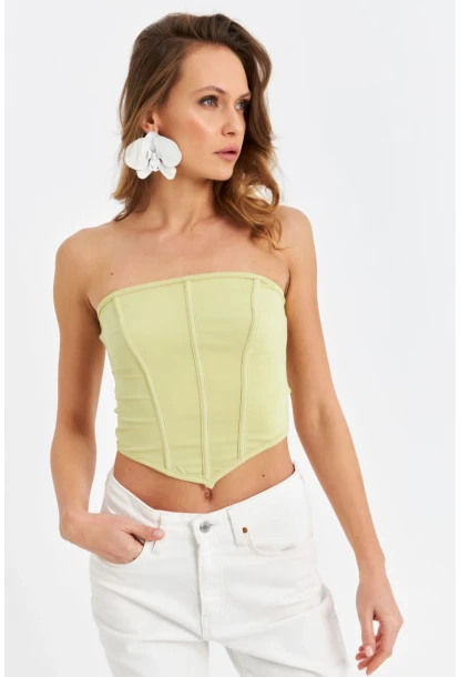 Kadın Yeşil Straplez Crop Bluz B6081