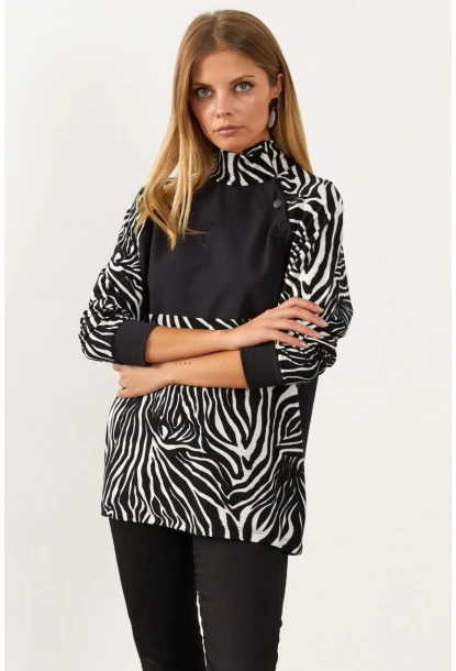 Siyah-Beyaz Bloklu Sweatshirt MEY1084