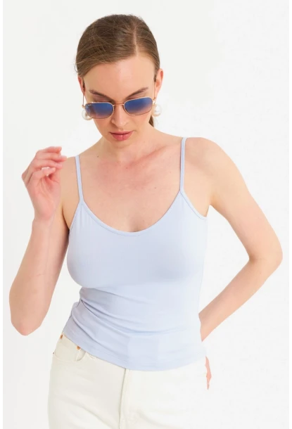 Kadın Açık Mavi Askılı Basic Atlet FLS06