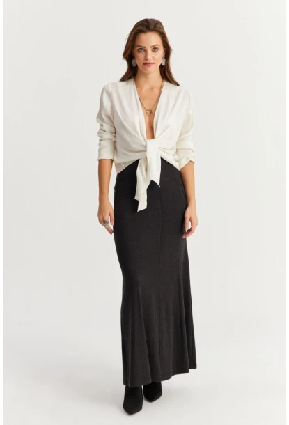 Kadın Antrasit Beli Lastikli Evoze Maxi Etek EY2923
