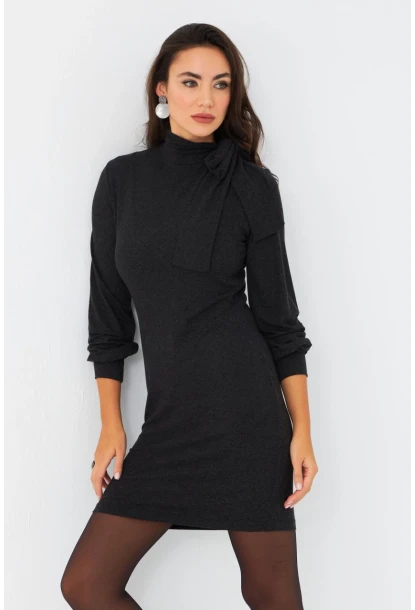 Kadın Antrasit Boyundan Bağlamalı Midi Elbise EY2971