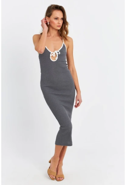 Kadın Antrasit Çapraz Askılı Midi Elbise OR2452