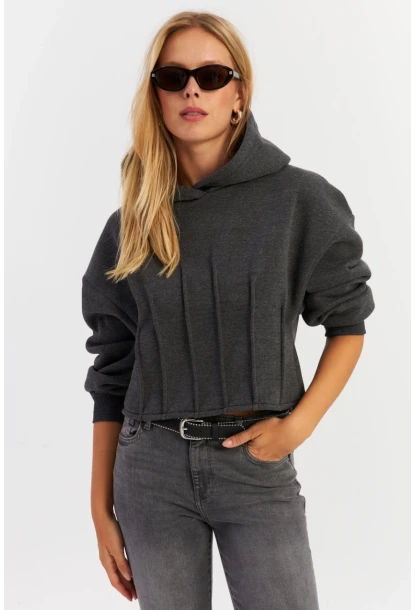 Kadın Antrasit Nervüllü Üç İplik Sweatshirt TF13