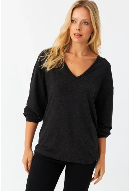 Kadın Antrasit Ön Arka V Salaş Bluz EY3003