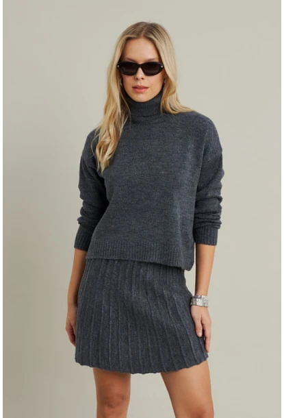 Kadın Antrasıt Pileli Etekli Alt Üst Takım ELT12001