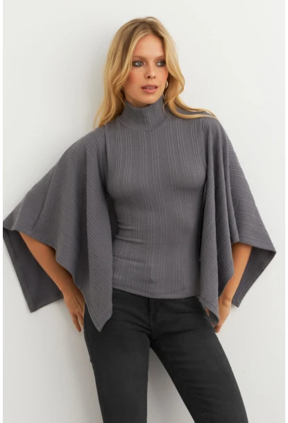 Kadın Antrasit Yarasa Kol Balıkçı Bluz MTF32