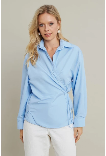 Kadın Bebe Mavi Bağlama Detaylı Gömlek ZER418