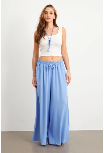 Kadın Bebe Mavi Beli Lastikli Cepli Palazzo Pantolon Sİ1155