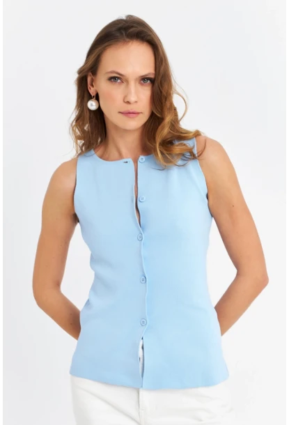 Kadın Bebe Mavi Düğmeli Triko Bluz ZH10