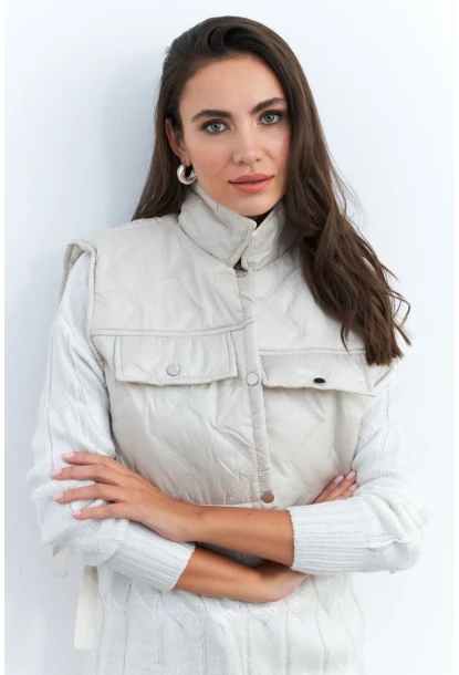 Kadın Bej Crop Yelek İS808