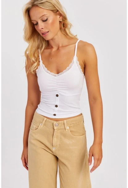 Kadın Beyaz Askılı Dantelli Bluz MK03-90