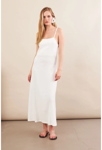 Kadın Beyaz Askılı Midi Elbise FLU7314